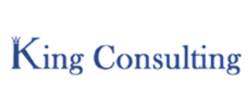 Logo of a consulting firm with blue text on a white background.